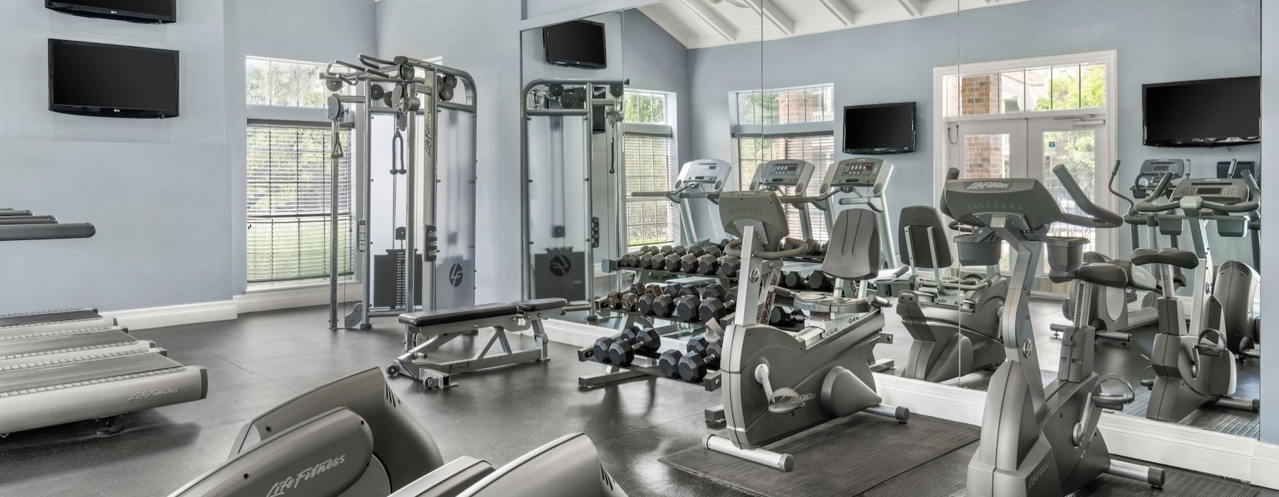 a gym with exercise equipment
